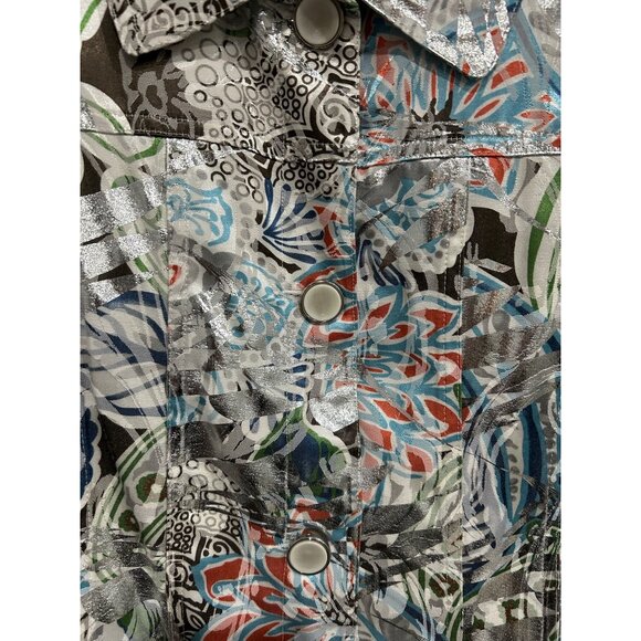 Erin Womens Floral Metallic Blazer Jacket Multicolor Sz XL - Picture 5 of 10